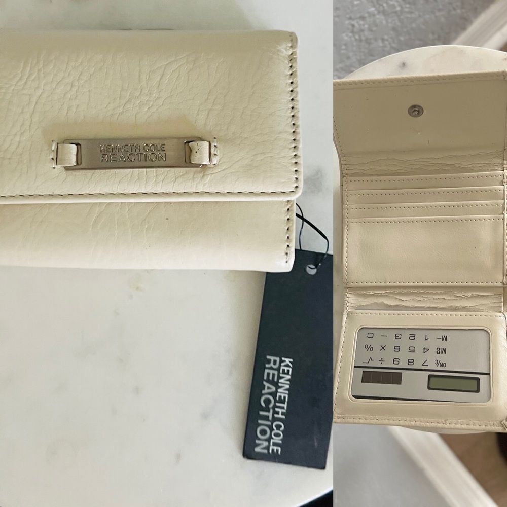 KENNETH COLE REACTION VINTAGE WALLET WITH‎ SOLAR POWERED CALCULATOR, Ivory, NWT